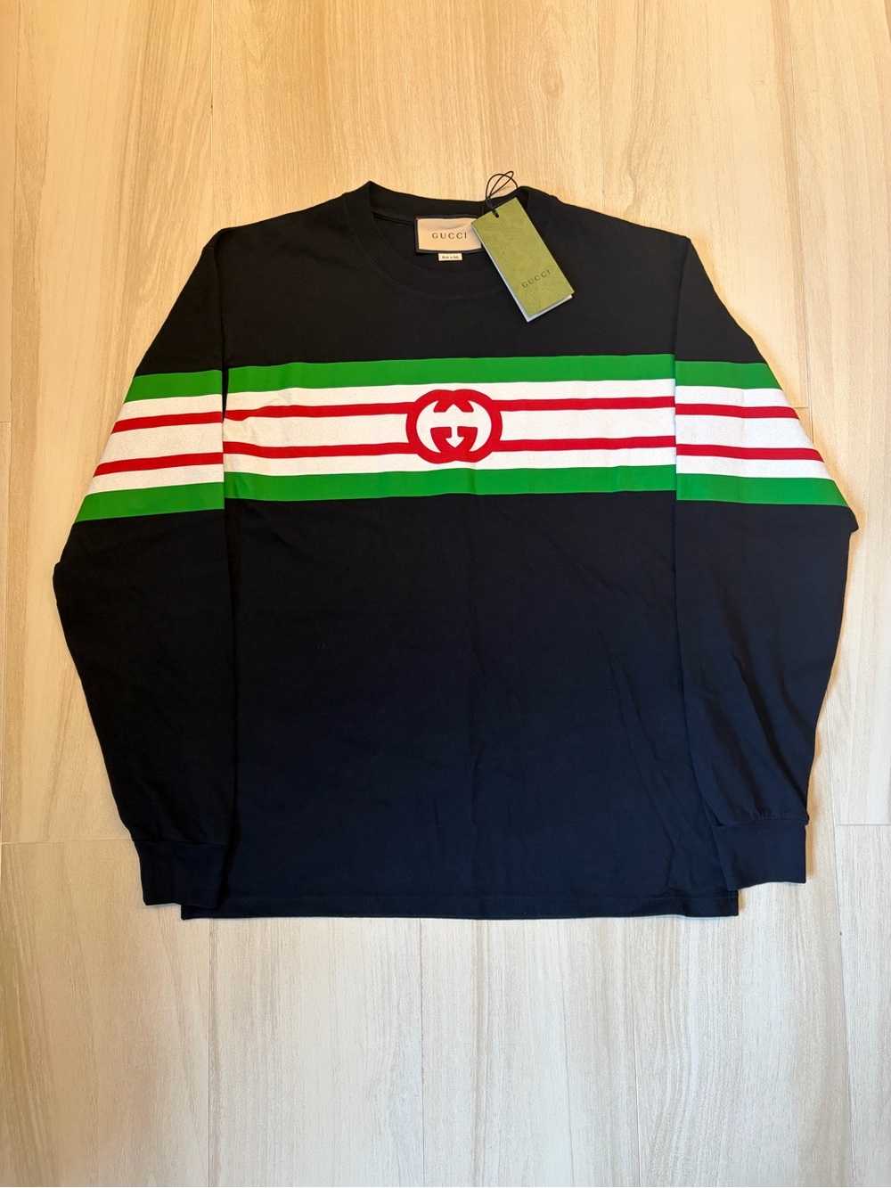 Gucci Black Long-Sleeve Logo Stripe Shirt